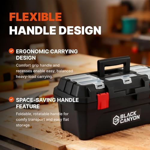 Black Canyon 19 Inch Portable Plastic Tool Box, 19 in × 9.6 in × 8.3 in, Padlockable 1 Piece 19 in - size: 19 IN/PLAS