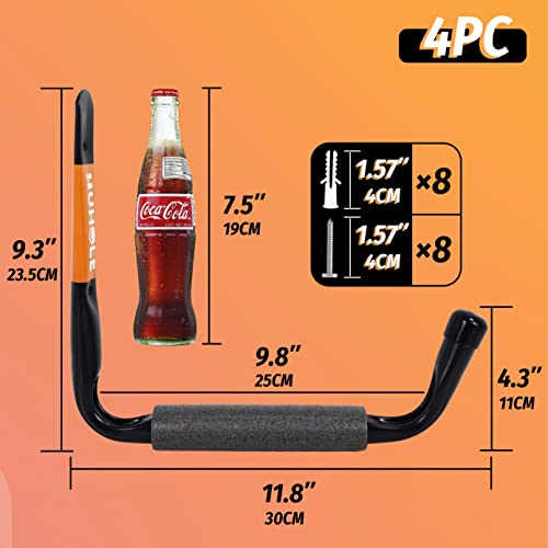 HUHOLE 4 Pack 9.8 Inch Jumbo Garage Storage Hooks - size: 9.8" Ladder Hanger