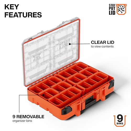 Klein Tools 54400MBX MODbox Tall Compartment Box, Full-Width Tool Organizer, Small Parts Tool Box with 20 Compartments, 9 Removable Bins for Fasteners, Stackable Module - size: Component Box