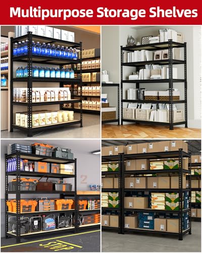 PrimeZone 5-Tier Garage Storage Shelves, Adjustable Metal Shelving, Black - size: 36"W x 16"D x 72"H