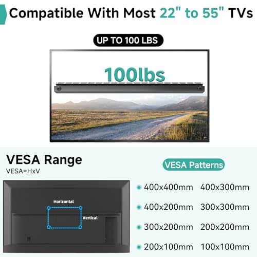 No Drill TV Wall Mount for 22 to 55 inch TVs, Drywall Smart TV Bracket - size: 22" to 55"