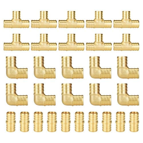 SUNGATOR 30-Pack 3/4 Inch PEX Fittings Kit, 10 Each Elbow Tee Coupling - size: 3/4", 30 Pack