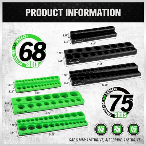 SWANLAKE Magnetic Socket Organizer Set, 1/4", 3/8", 1/2" Sockets Holds 286 Pieces Magnetic Socket Trays (Blue&red&black&green, 12 Pcs) - style: 12PCS Multi-Color