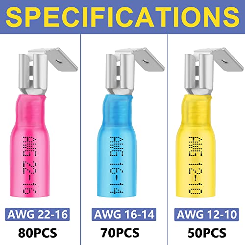 haisstronica 200PCS Heat Shrink Piggyback Spade Connectors, 22-10 AWG - size: AWG 22-10, style: Piggyback 200PCS