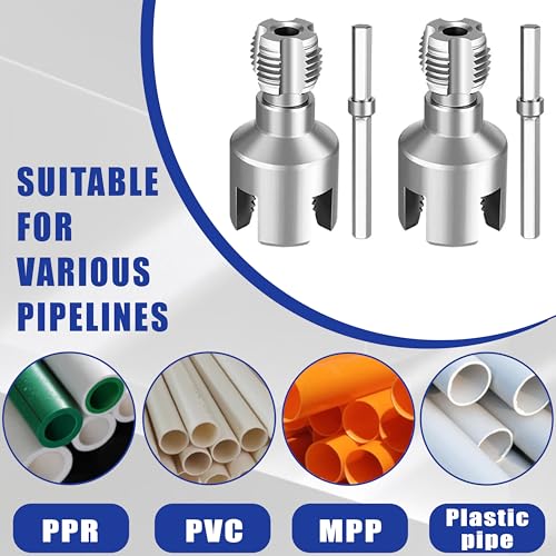 2-in-1 PVC Pipe Threader Kit with 1/2" & 3/4" Dies - Complete Dual Function Internal & External Threading Set Includes PTFE Tape & Gloves, Drill Compatible for DIY Plumbing & Home Repairs