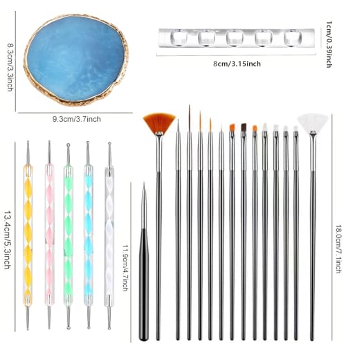 Nail Art Brush 22-Piece Set, 2-Way Acrylic Silicone Engraving Pen Dotting Pen Tools Nail Art Kit, Resin Nail Art Palette, For Nail Art DIY Home Salon Makeup Display Board (Blue) - color: blue