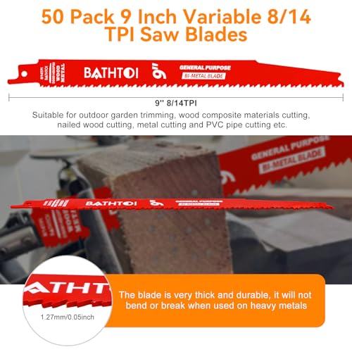 50 Pack 9 Inch 8/14 Tpi Reciprocating Saw Blades for General Purpose - size: 9 Inch 8/14TPI