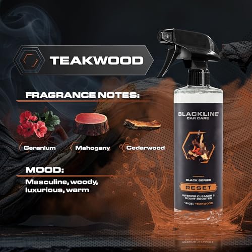 Blackline Reset Interior Car Cleaner & Deodorizer Spray - Teakwood | pH-neutral high-foam formula deep-cleans & deodorizes leather, vinyl, carpet & plastic. Long-lasting scent, zero residue