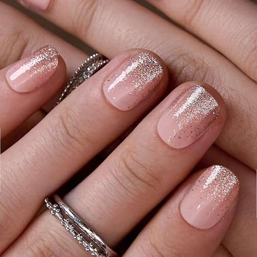 CurvLife Extra Short Oval Press On Nails, Golden Mist Gold, Soft Gel - color: C3 - Golden Mist