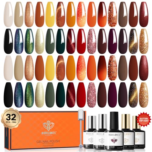 modelones Cat Eye Gel Nail Polish Set Changing 28Colors Primer & 3pcs Top Base Coat - color: 330CN21