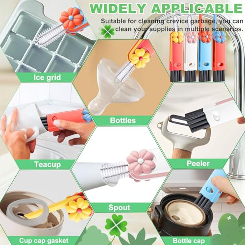 3 in 1 Cup Lid Cleaning Brush, Multifunctional Gap Cleaning Brush, Home Kitchen Crevice Brush, Portable Bottle Cleaner Brush for Cleaning Tight Spaces, Bottle Gaps, Travel Mug Caps(4 PCS) - color: Blue, Orange, Pink, Red(4pcs)