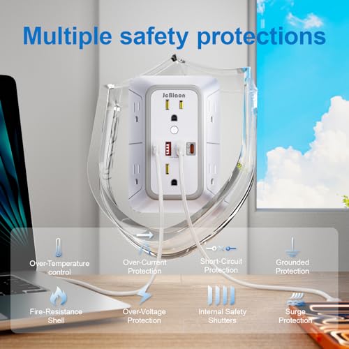 JcBlaon Surge Protector Outlet Extender 6 Outlet Extender with 4 USB Ports (PD 30W), 3 Sided 1050J Multi Plug Wall Adapter Power Strip for Home Travel Office Essentials-ETL - color: White PD30W 1PC