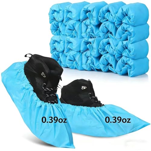Yeios 100 Pack Waterproof Disposable Shoe Covers CPE Non Slip for Rain Mud