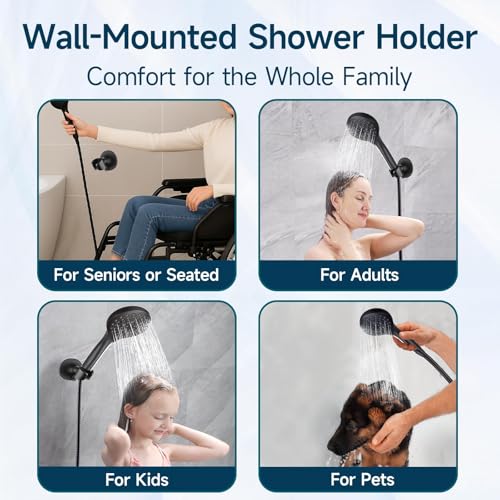 BRIGHT SHOWERS Strong Adhesive Shower Head Holder with Dual Angle Adjustable, Wall Mounted Handheld Shower Bracket, Easy Installation, Screw Mounting Options, Matte Black - color: Matte Black, style: Adhesive & Screw - 2 Angles