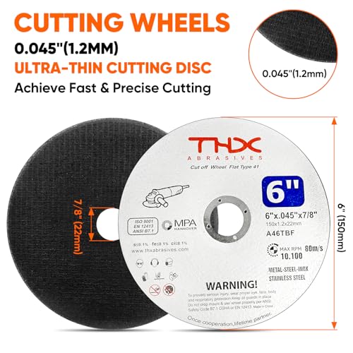 THX 6 Inch Cut Off Wheel,Long-Lasting Thin Cutting Wheel,25 Pack - size: 6" x 0.045" x 7/8"