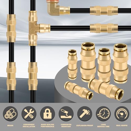 CheeMuii 23 Pcs Brass DOT Air Line Fittings with 1/4" & 3/8" DOT Air Hoses - size: 2ROLL-25PCS