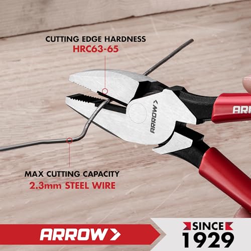 ARROW 8" High Leverage Linemans Pliers, Side Cutters, Linesman Pliers