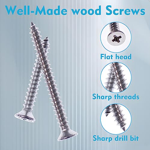 210Pcs Wood Screws #4 304 Stainless Steel M3 Phillips Flat Countersunk Head Self Tapping Screw Phillips Drive Wood Fastener Small Screws Sheet Metal Screw Assortment