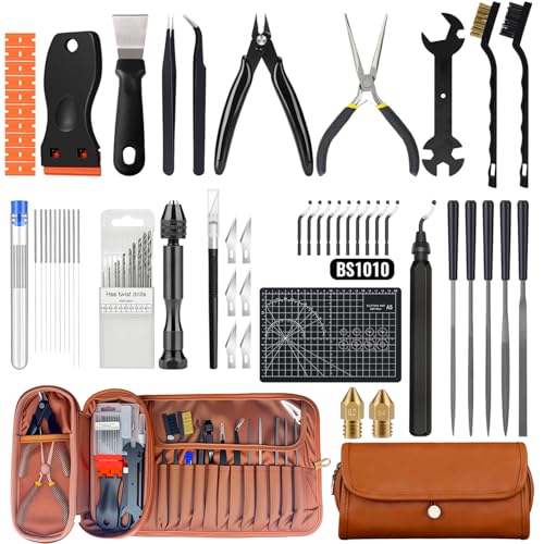 66Pcs 3D Printer Tools Kit with Storage Case, All-in-One Accessories for FDM/SLA Printers - Deburring Tool, Scrapers, Metal Files, Brushes, Hand Drill, Tweezers & More, for Bambu Lab, Ender 3, Kobra