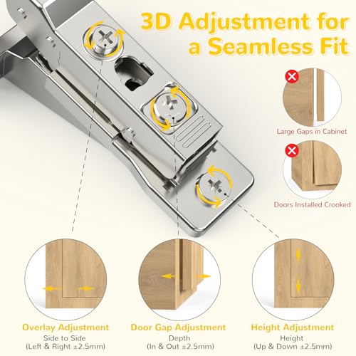 Onemake 4 Pack 110° Face Frame Inset Cabinet Hinges, Soft Closing 3D Adjustment, Clip On Plate, Smooth Slow Close Concealed Hidden Replacement, Easy Installation, Insert Hardware for Kitchen Cupborad