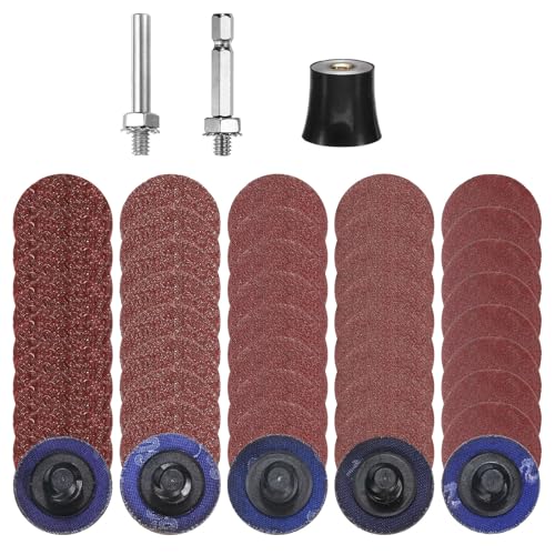 HARFINGTON 53pcs Quick Change Discs Set 1" Lock Sanding Discs with 1/4" Shank Pad Holder 36/60/80/120/240 Grit Surface Conditioning for Polish Rust Removal - size: 1"