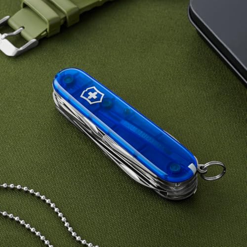 Victorinox Huntsman Swiss Army,15 Function Pocket Knife, Blue Transparent - color: Blue Transparent, style: Single Knife
