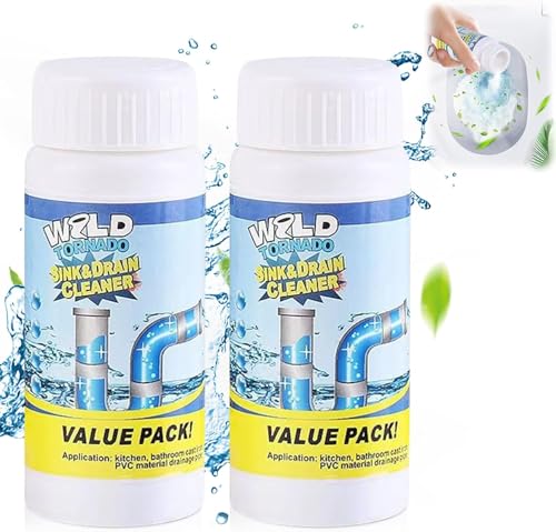 Wild Tornado Pipe Dredge,Powerful Sink Cleaner Powder Fast Foaming for Kitchen Toilet Pipeline Quick Cleaning Tool（2pcs）
