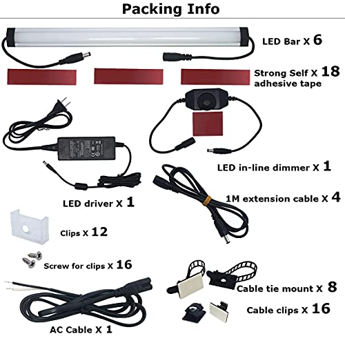 Litever Kitchen Under Cabinet LED Lighting Kit Plug-in, Super Bright, 6 PCS 12 Inches Light Bars, Daylight White, 31W 2000 Lumen, Perfect for Kitchen Cabinet Counter Shelf-(6 Bars Kit-5000K) - color: Black Cable-Daylight White 5000K