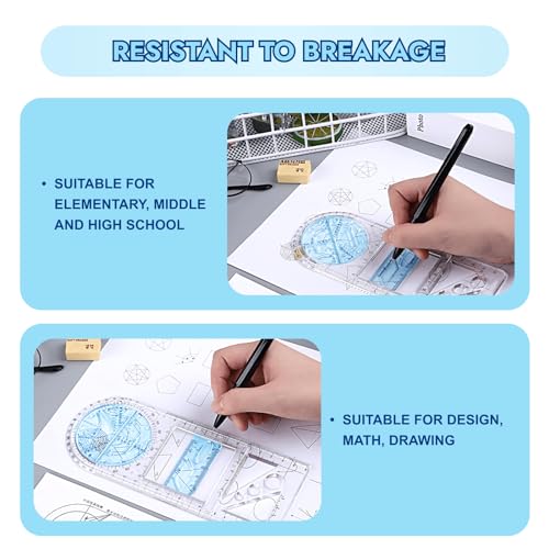 4 Pcs Multifunctional Geometric Ruler,Math Measuring Rulers for Drawing and Art,Metric Ruler Drawing Tool for School Office Supplies and Build