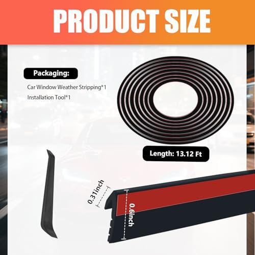 13Ft V-Shaped Car Window Weather Stripping,Flexible Rubber Car Weather Window Seal Strip with Trim Removal Tool,Universal Automotive Weathers Stripping Cars Accessories