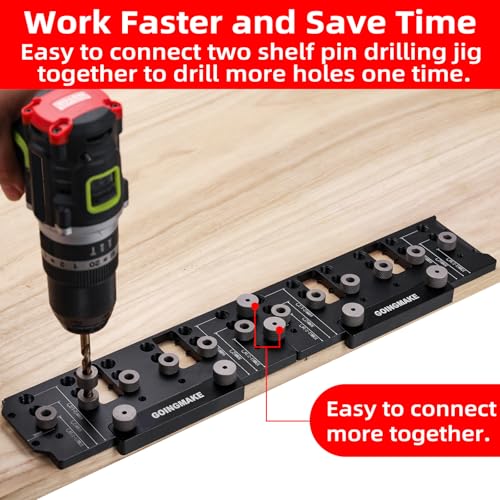 GOINGMAKE Shelf Pin Jig 1/4" and 5mm, Spliceable All Metal Cabinet Hardware Shelf Pin Drilling Jig, Woodworking Drill Guide for Straight Holes for Wobble-Free Shelves