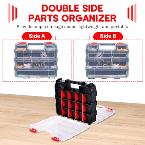 Small Parts Organizer 2Pack Storage Case Tools Box 34-Compartments - color: Red