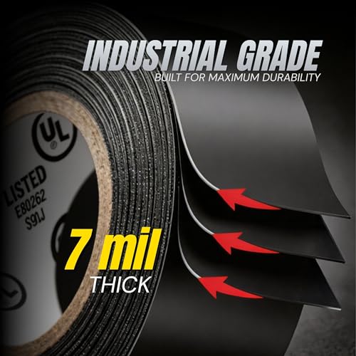 Wide Electrical Tape - Heavy Duty Thick Flame Retardant Black Electrical Tape, Industrial Grade Waterproof PVC Vinyl Roll, 2in x 66ft, 7 Mil, 600V - UL/CSA Listed