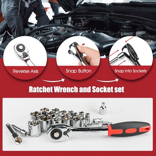 KITLUCK 228-piece Home Tool Kit, Household Hand Repair Tool Set for men, Portable Tool box Set with Tools (Screwdriver, Wrench, Plier, Socket, Harmer, Hex Key, Rule, Saw, Knife, etc.) for Home and Car - size: 228Pcs