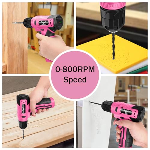 JENABOM 127-Piece Home Tool Set with 8V Pink Cordless Drill - color: Light Pink