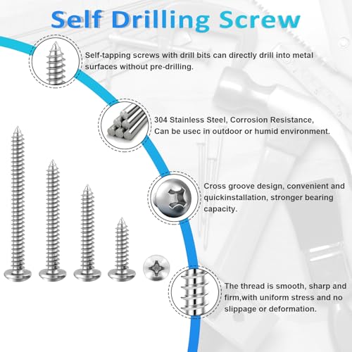 200PCS #6 Wood Screws Assortment Kit, 304 Stainless Steel Screws, Drive Sheet Metal Self Tapping Screws with Screwdriver Bit, 6 Sizes (2”,1-1/2”,1-1/4”,1”,3/4”,1/2”) - style: Silver #6 Pan Head Set 200PCS