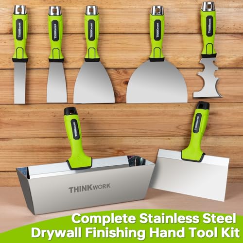 THINKWORK 8Pcs Drywall Tools, Drywall Knife Set with 10" Mud Pan