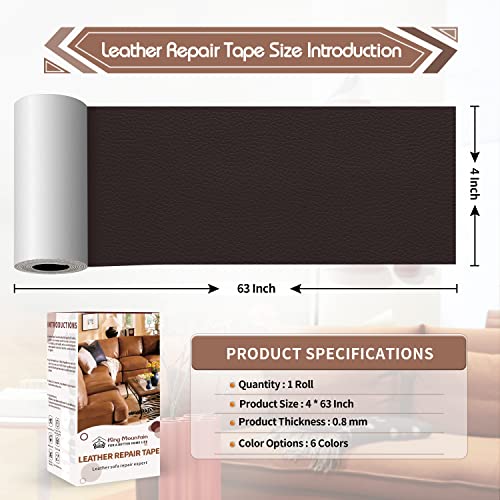 KING MOUNTAIN Leather Repair Patch,4 x 63 Inches self Adhesive Leather Repair Tape for Damaged Leather Furniture, Sofa Seating,Car Seats, Leather Goods(Dark Brown) - color: Dark Brown, size: 4" x 63"