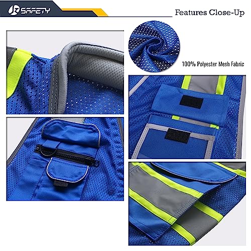 JKSafety Hi Vis Safety Vest for Men Women Cushioned Collar JK101 Blue M - color: Jk101-blue, size: Medium