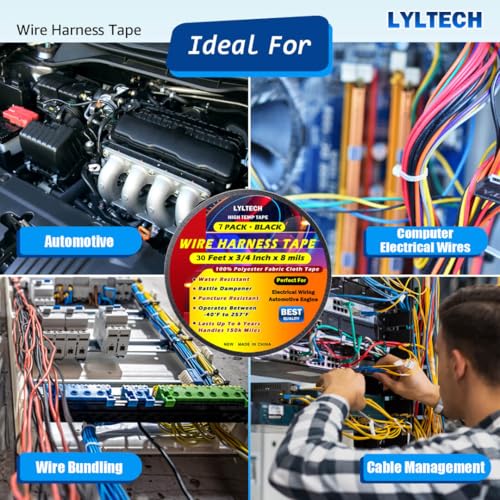 LYLTECH Polyester Cloth Tape for Automotive Wire Harness 7 Rolls