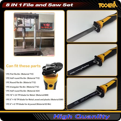 TOOLAN: File Set, File & Saw Set. metal file,metal files tools for steel,Professional Steel File Triangle/Flat/Half-Round/Round Files for MetalWoodPlastic,Woodworking, Blade Quick Change Mechanism - color: 8-in-1 File Set