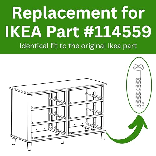 Spare Hardware Parts Replacement for IKEA Furniture Screw Metric Head Cap PF6S Screw - Part #114559 | Joint Connector Bolt M8.0-1.25×65/50-52mm with 5mm Hex Recess| Pack of 6 - size: 114559