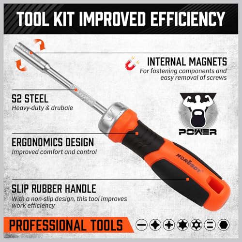 HORUSDY 25-Piece Security Torx Screwdriver Bit Set | T5-T40 Torx Bit Set 1/4 inch Ratcheting Magnetic Bit Driver | 12Pcs T-Drive Bits and 12Pcs Common Bit - style: Torx Bit Set