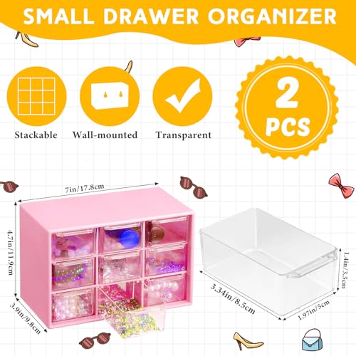 Wenqik 2 Pcs Mini Storage Drawers, Rose Red - color: Rose Red
