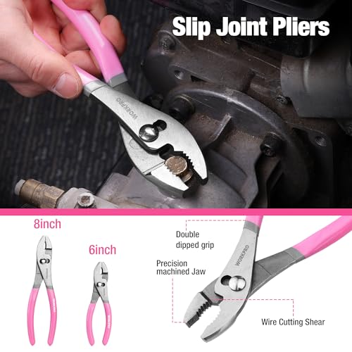 WORKPRO 7-piece Pliers Set, Pliers Tool Set with Comfort Grip - Pink Ribbon - color: Pink