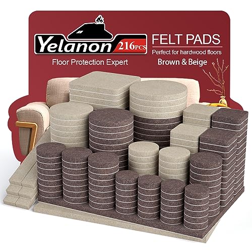 Yelanon Felt Furniture Pads 216 Pcs for Hardwood Floors Brown/Beige - size: 216 pcs Beige & Brown