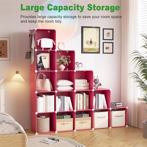 C&AHOME 16 Cube Storage Organizer Cube Shelves Units Storage Cubes, Red - color: Red