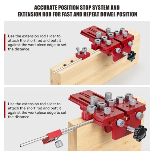 Dowel Jig Kit with Position Stop & Clamp, Full-Featured Doweling Jig | Self Centering Doweling Jig for 1/4",3/8",1/2" Drill Bits, Exact Straight Holes in Any Thickness Wood for Furniture, Cabinet