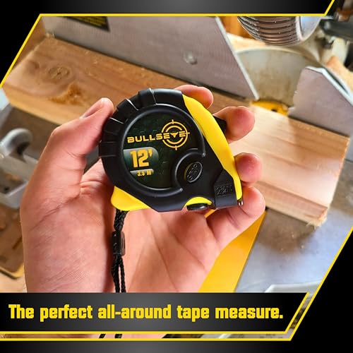 Bullseye Tape Measure 12 Foot | Yellow | Small, Retractable Measuring Tape with Pause Buttons | Easy-to-Read Standard and Metric Measurements for Adults and Kids | Inches and Centimeters - color: Yellow