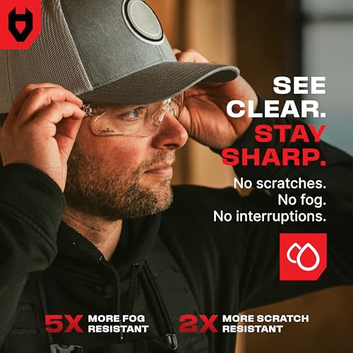 NoCry Clear Safety Glasses for Men and Women with Anti-Fog and Scratch Resistant Wrap Around Lenses, Adjustable Temples and Nose Pads — ANSI Z87 Certified Protective Eyewear with 100% UV Shielding - color: Black & Red